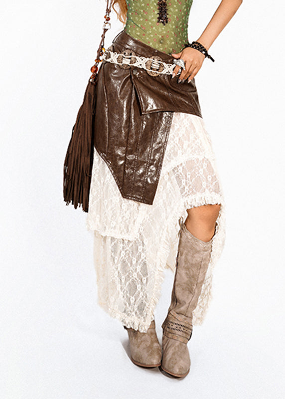 Brief White Hollow Out Lace a Line Skirt Summer