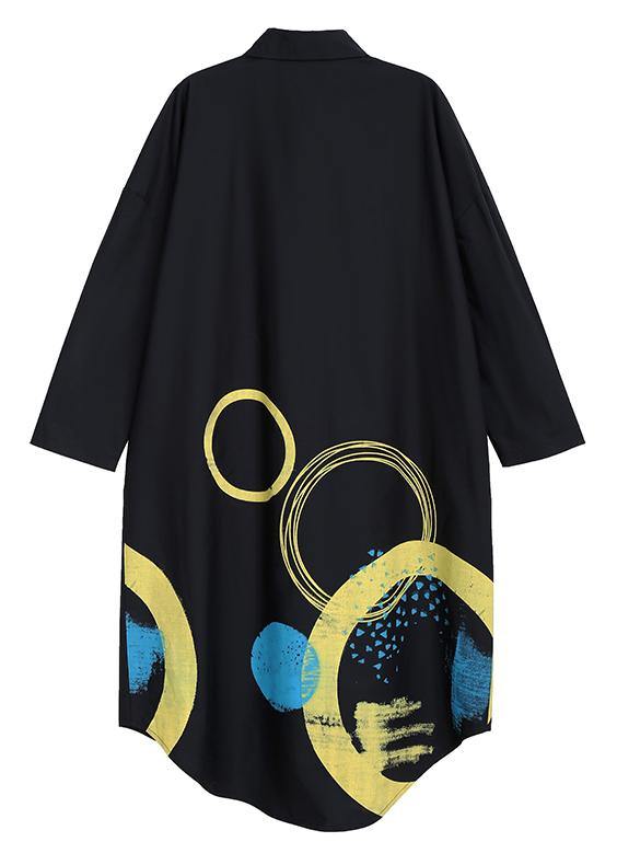 Spring Woman Black Shirt Circle Patterns Printed Dresses