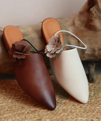 Coffee Flower Cross Strap Slide Sandals