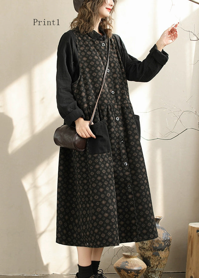 Spring Print Pockets Denim Vest Dresses