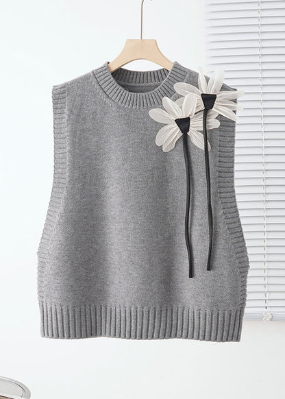 Modern Grey Decorated Warm Knit Vests Fall