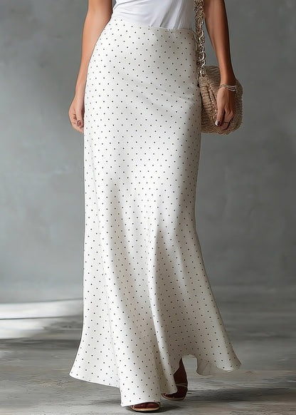 White High Waist Dot Satin a Line Skirts Summer