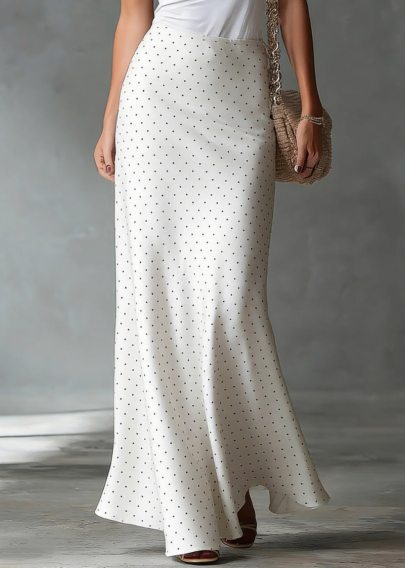 White High Waist Dot Satin a Line Skirts Summer