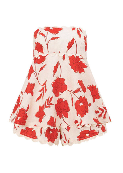 Red Backless Print Cotton Two Pieces Set Summer