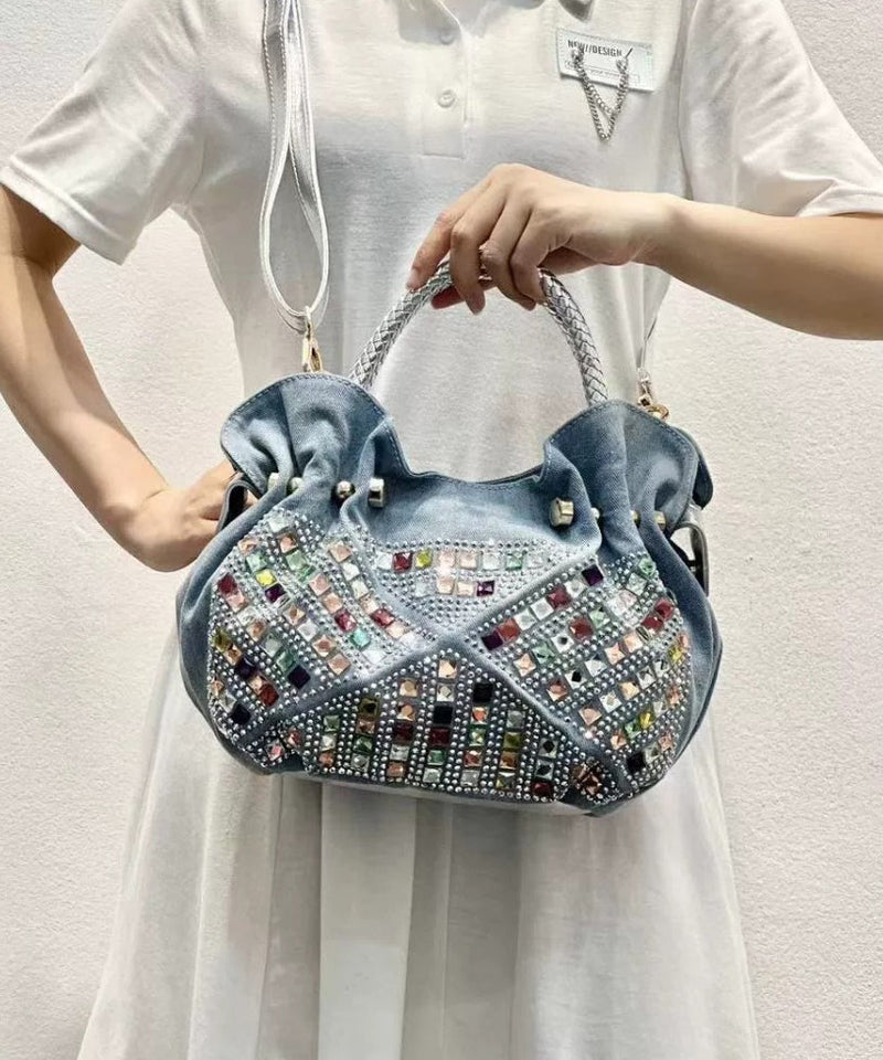 New Blue Denim Zircon Tote Bag