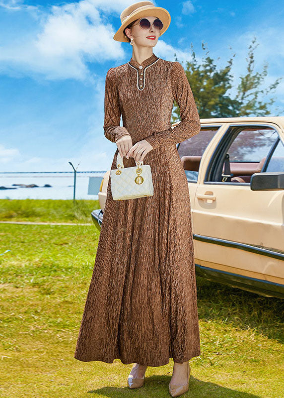 Chocolate Stand Collar Exra Large Hem a Line Dress Spring