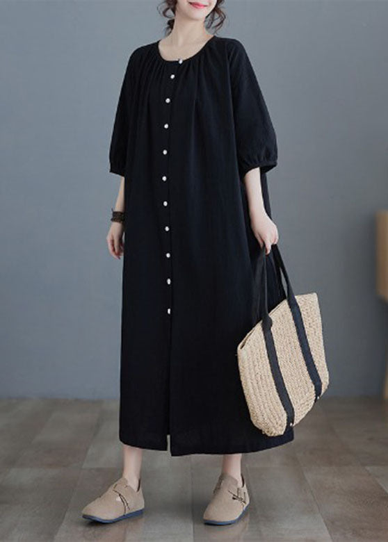 Black O-neck Long Dress Half Sleeve