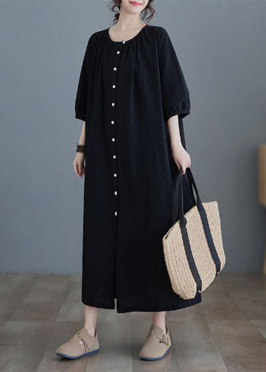 Black O-neck Long Dress Half Sleeve