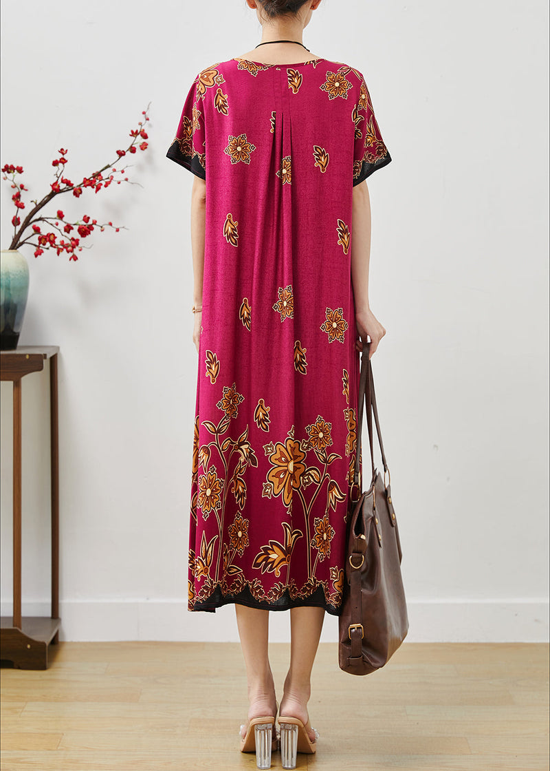 Rose Print Cotton Holiday Dress Oversized Summer