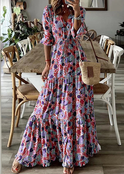 Cinched Print Exra Large Hem Cotton Ankle Dress Summer