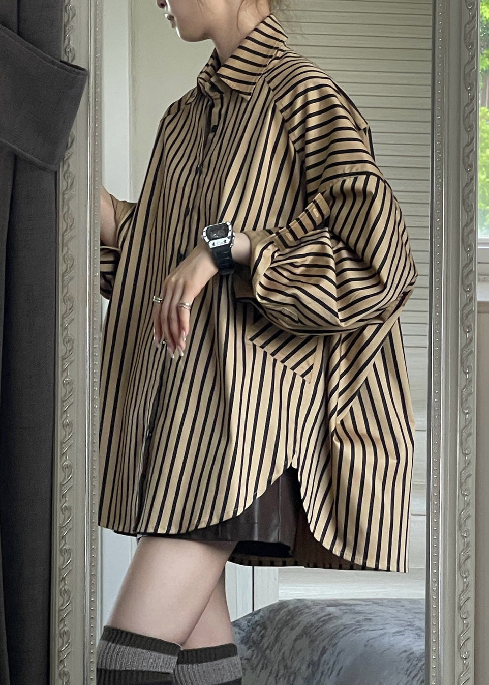Black Coats and Striped Shirts Two Piece Set Spring