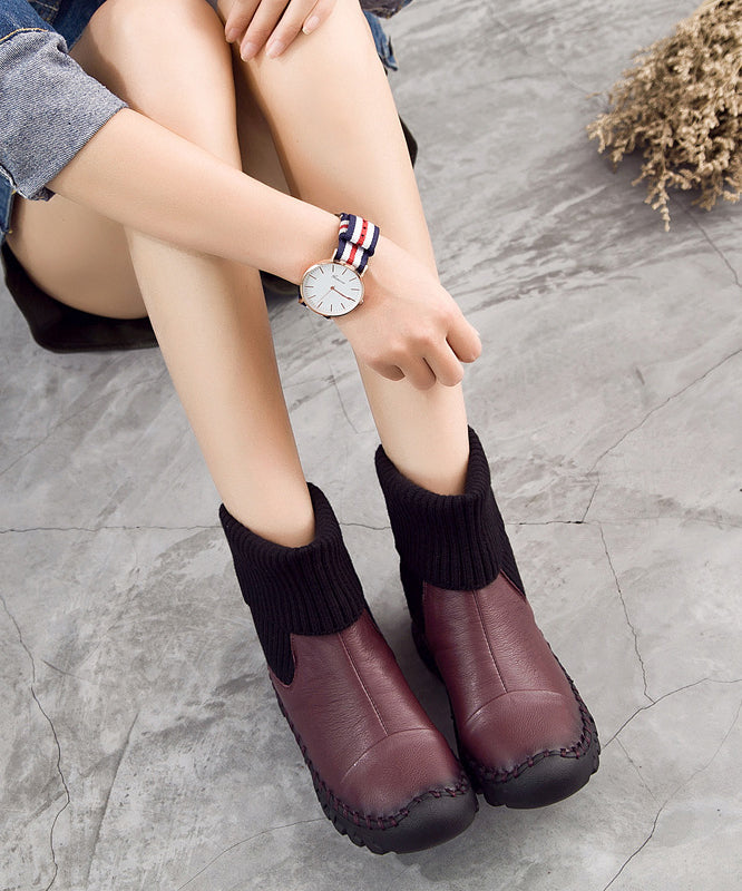 Grey Faux Leather Boots Knit Splicing Boots