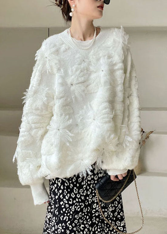 White Lace Knit Pullover Spring