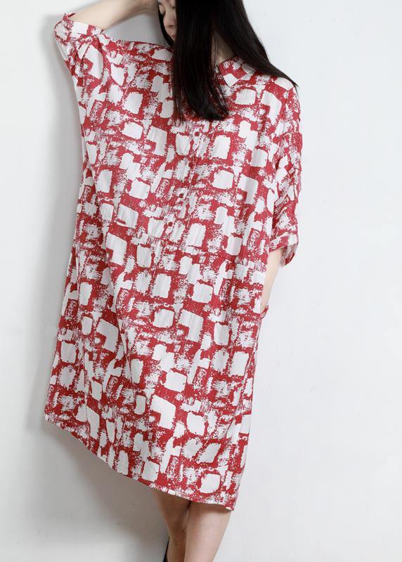 Unique Red Print Cotton Pockets Patchwork Summer Vacation Dresses