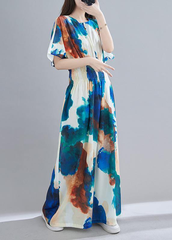 Summer New Light Blue Print Close Waist Jumpsuit