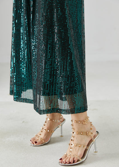 Peacock Green Sequins Silm Fit Holiday Skirts Summer
