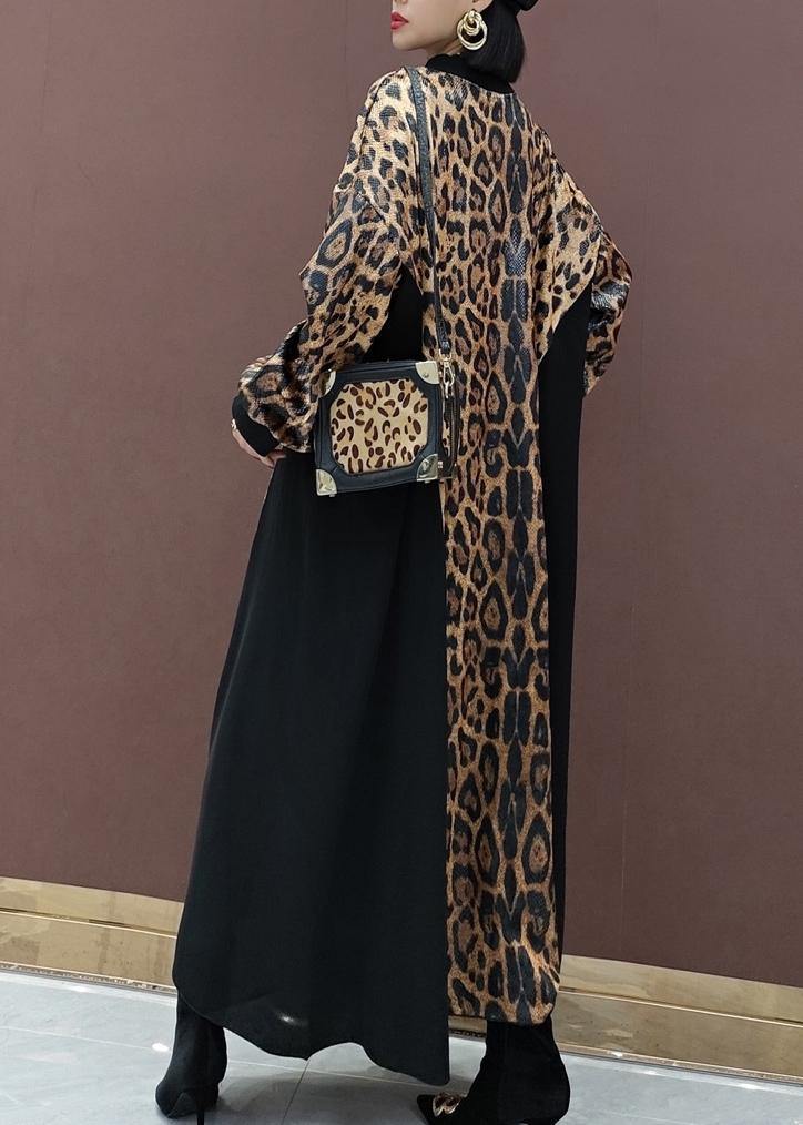 Style Leopard Clothes Stand Collar Patchwork Art Spring Dress