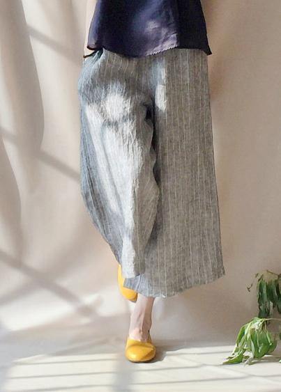 French Summer Pants Gray Striped Fabrics Pockets Pant
