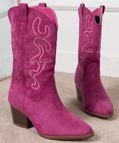 Rose Embossed Pointed Toe Suede Boots