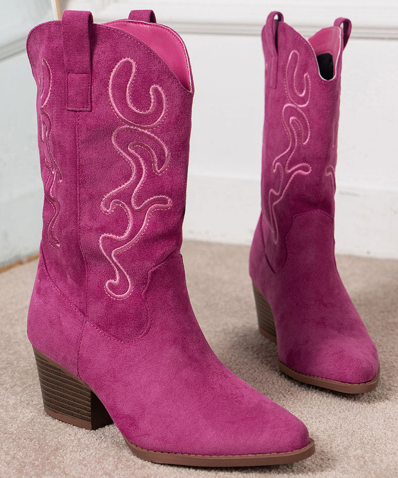 Rose Embossed Pointed Toe Suede Boots