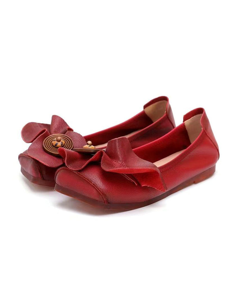 Red Flat Shoes for Cowhide Leather Splicing