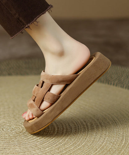 Navy Hollow Out Peep Toe Platform Suede Slide Sandals