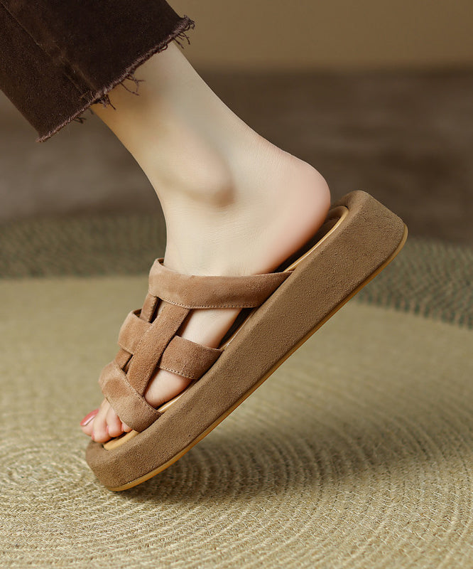 Navy Hollow Out Peep Toe Platform Suede Slide Sandals