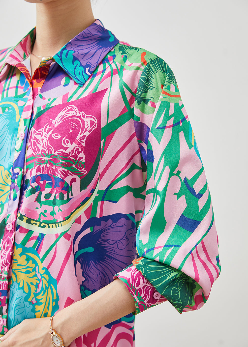 Purple Peter Pan Collar Print Chiffon Top Summer