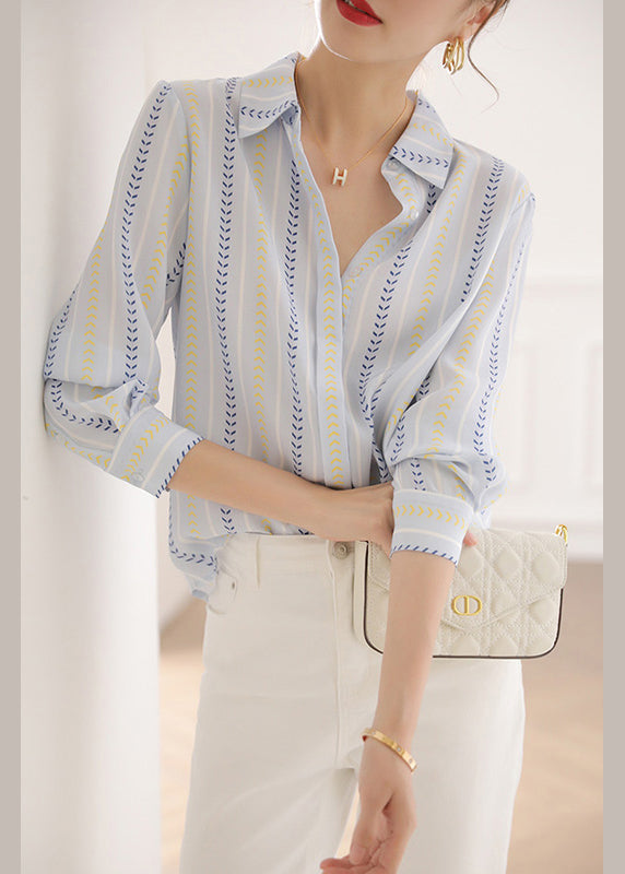 Blue Peter Pan Collar Striped Cotton Blouse Top Spring