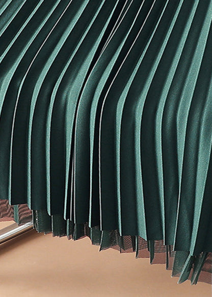 Green Elastic Waist Velour Tulle a Line Skirts Spring