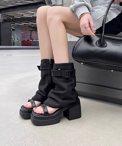 Apricot Peep Toe Chunky Heel Sandals Boots