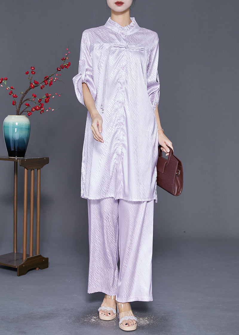 Light Purple Ruffled Tasseled Silk Two Pieces Set Fall
