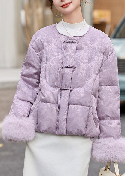 Lavender Chinese Button Jacquard Duck Down Down Coat Winter