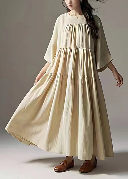 White Oversized Wrinkled Linen Ankle Dress Summer