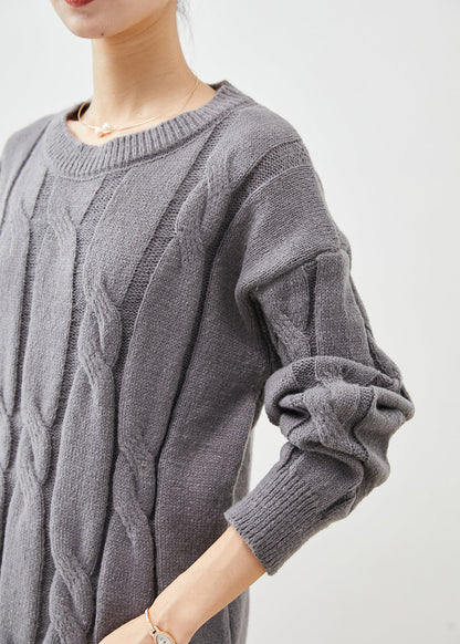 Diy Grey Oversized Thick Cable Knit Sweater Tops Winter