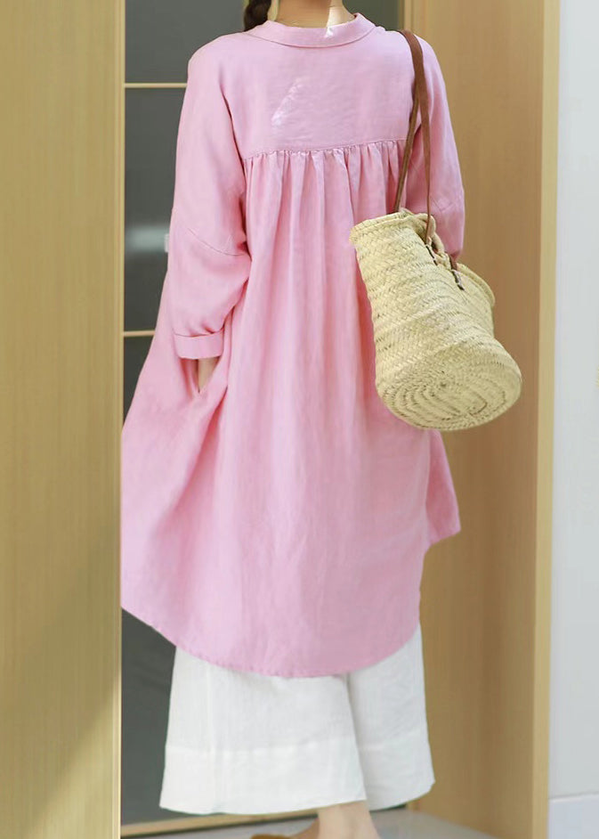 Loose Pink Peter Pan Collar Mid Cotton Shirt Top Spring