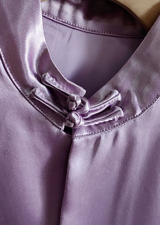 Purple Patchwork Embroideried Silk Tops Sleeveless