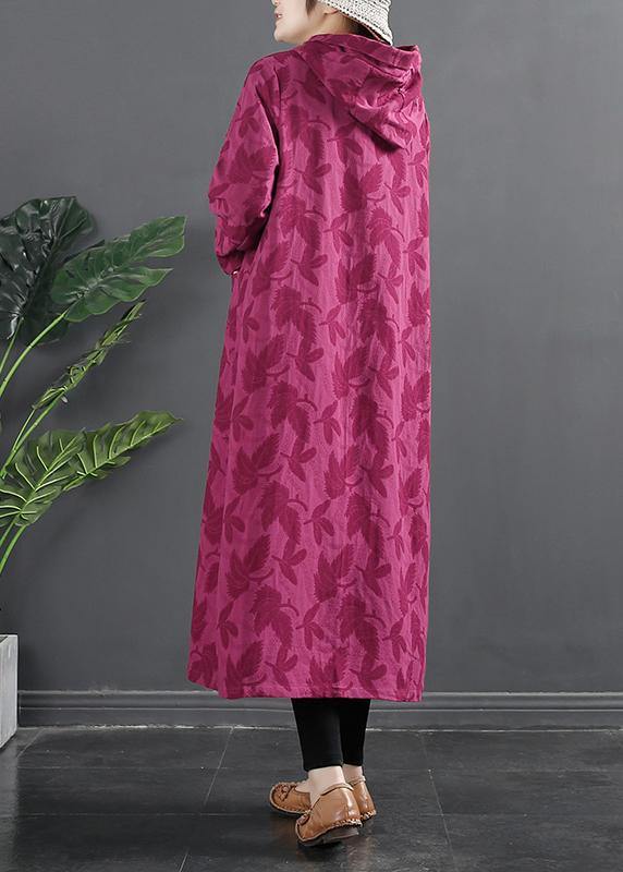 Hooded Chinese Button Rose Jacquard Robes Dress