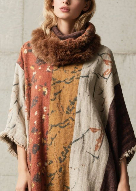 Oversized Print Cotton Long Dress Batwing Sleeve
