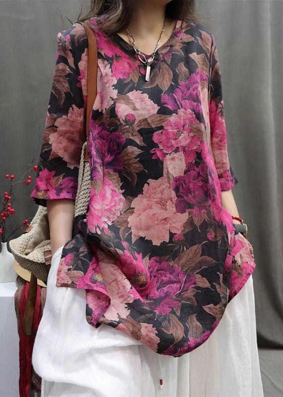 V Neck Print Low High Design Top Half Sleeve