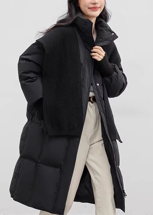 Black Stand Collar With Scarf Duck Down Puffers Jackets Winter