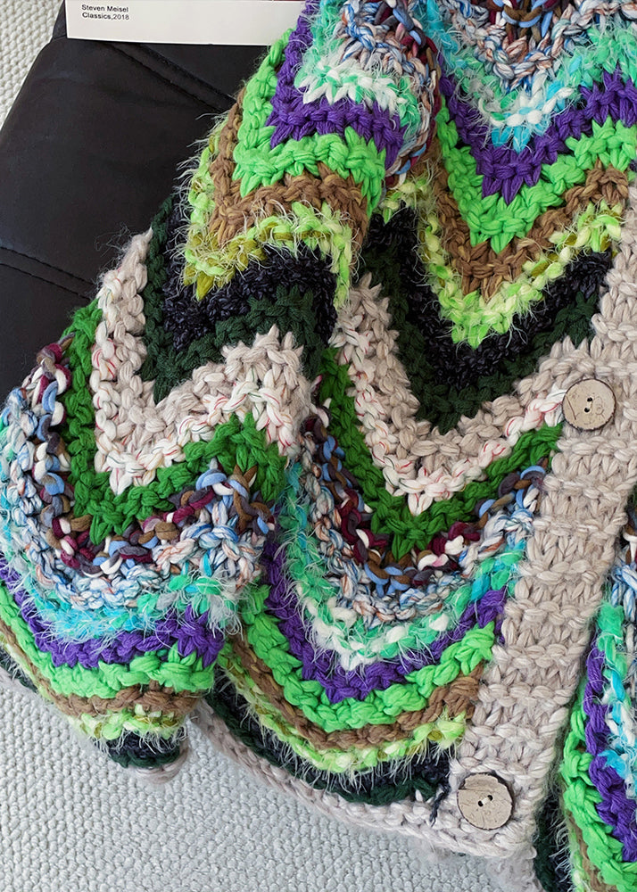 Mixed Color Striped Thick Knit Cardigans Fall