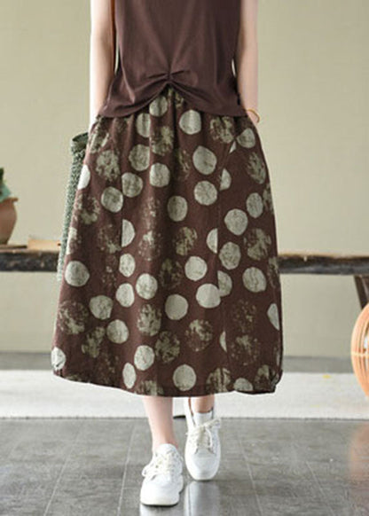 Chocolate Elastic Waist Pockets Linen Skirt Summer