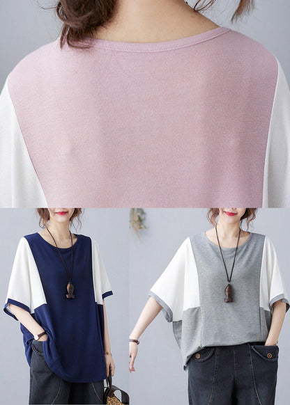 Handmade Blue Patchwork Batwing Sleeve Shirt Top Summer