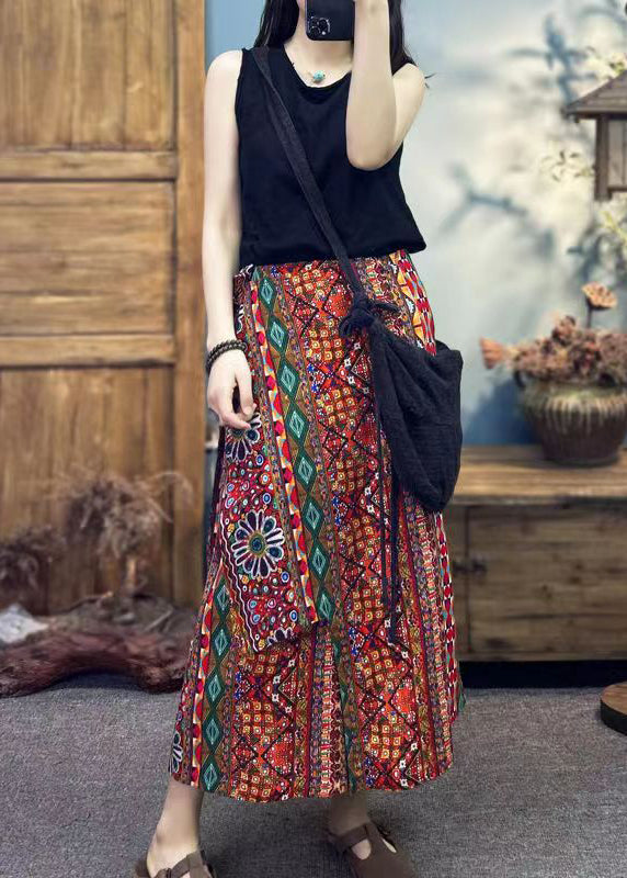Style Print Asymmetrical Cotton One Piece Lace Up Skirt Summer