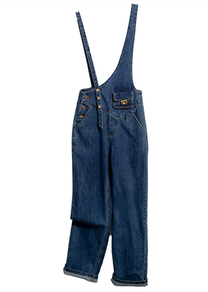 Navy Asymmetrical Design Denim Jumpsuits Summer