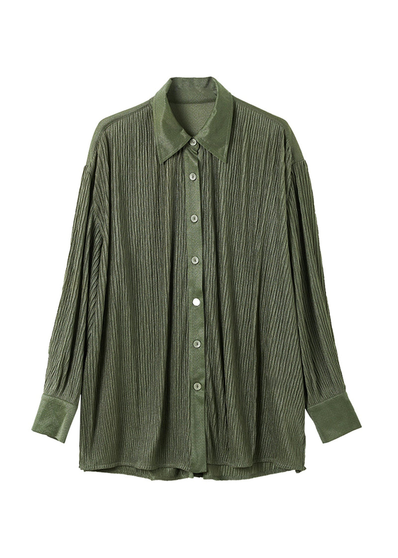 Loose Green Peter Pan Collar Button Chiffon Blouse Tops Spring