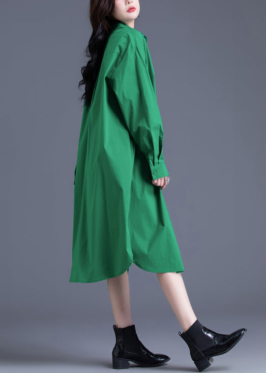 Tea Green Cotton Shirt Dress Peter Pan Collar Spring