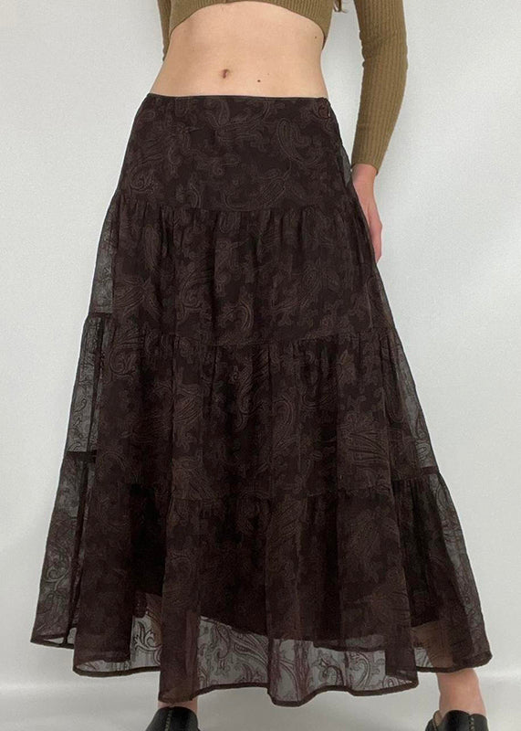 Brown Print High Waist Tulle Skirts Summer