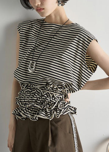 Black Ruffled Striped Cotton Beach Vest Summer